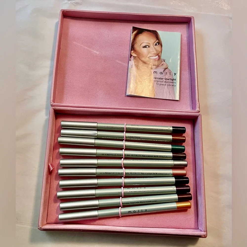 New! 10 Eyeliner + Case Mally Beauty Vibrant Collection Black, Green, Gold